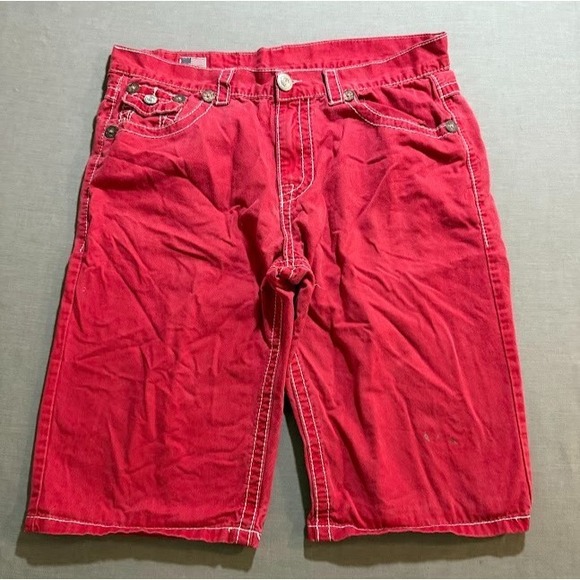 True Religion Joey Super T Shorts Mens 36 Red Denim Flap Pocketed Button 36x12. - Picture 1 of 11